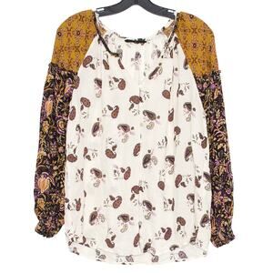 Jane & Delancey Top Paisley Floral Boho Cottage Peasant Festival Button Up Large